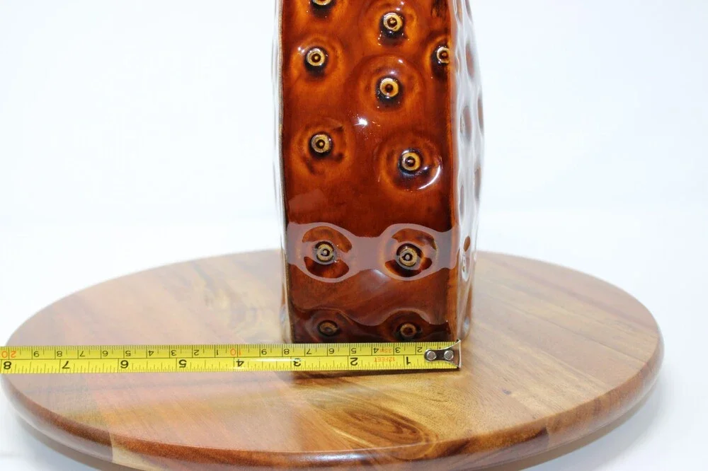 Mid Century Modern Brown Ceramic Circle Vase Dimpled Bullseye Studio Art Pottery